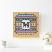 Südwest Design Gold Blue Grau Tribal Muster Quadratische Wanduhr (Zuhause)