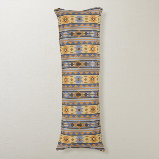 Südwest Design Gold Blue Grau Tribal Muster Seitenschläferkissen (Vorderseite Vertikal)