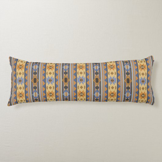 Südwest Design Gold Blue Grau Tribal Muster Seitenschläferkissen (Vorderseite)