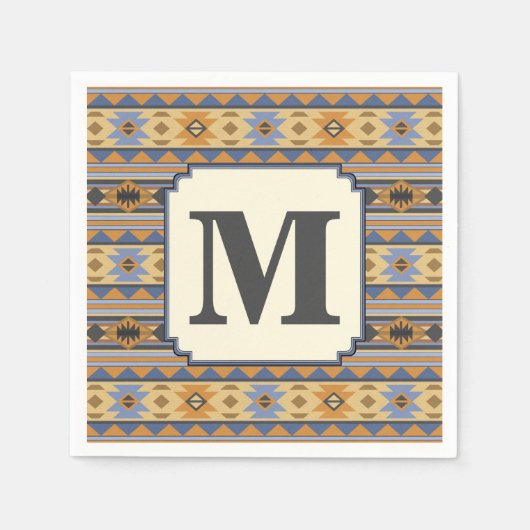 Südwest Design Gold Blue Grau Tribal Muster Serviette (Vorderseite)
