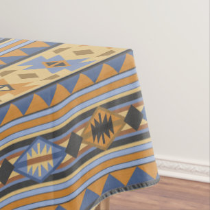 Südwest Design Gold Blue Grau Tribal Muster Tischdecke