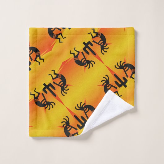 Südwest Design Kokopelli Gelb & Schwarz Muster Badhandtuch Set (Waschlappen)