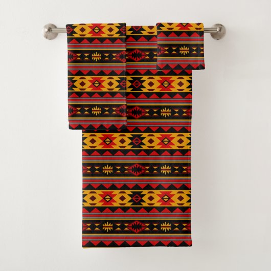 Südwest Design Red Black Gold Tribal Muster Badhandtuch Set (Insitu)