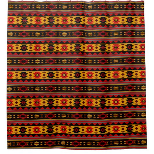 Südwest Design Red Black Gold Tribal Muster Duschvorhang (Vorderseite)