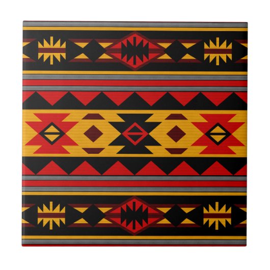Südwest Design Red Black Gold Tribal Muster Fliese (Vorderseite)