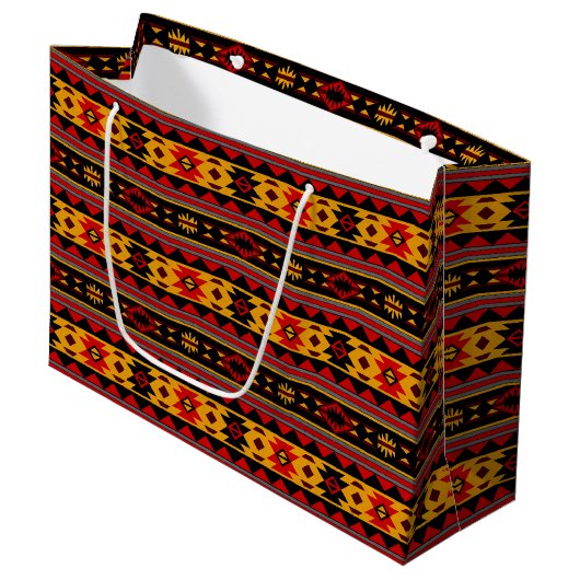 Südwest Design Red Black Gold Tribal Muster Große Geschenktüte (Vorderseite Schrägansicht)