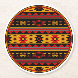 Südwest Design Red Black Gold Tribal Muster Runder Pappuntersetzer