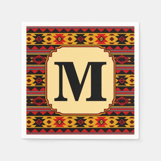 Südwest Design Red Black Gold Tribal Muster Serviette (Vorderseite)