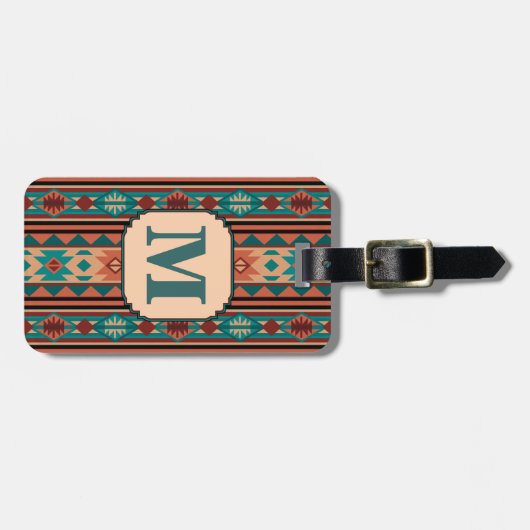 Südwest Design Türkise Terracotta Monogram Gepäckanhänger (Vorderseite horizontal)