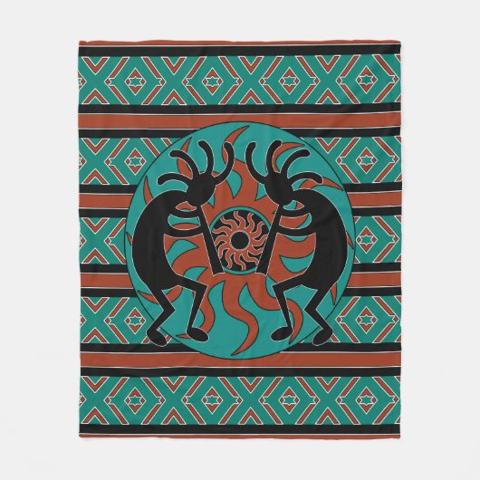 Südwest Design Türkise Tribal Sun Kokopelli Fleecedecke (Vorderseite)