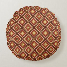 Südwest-Diamant-Rostrot und Beige im Navajo-Stil Rundes Kissen