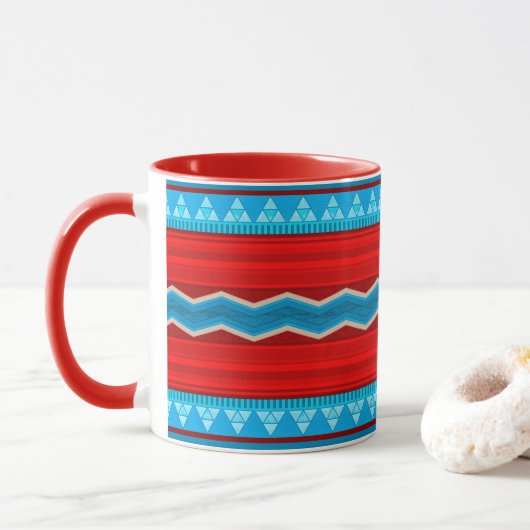 Südwest-Fluss-Canyon-Geometrisch-Rot-Türkis Tasse (Mit Donut)