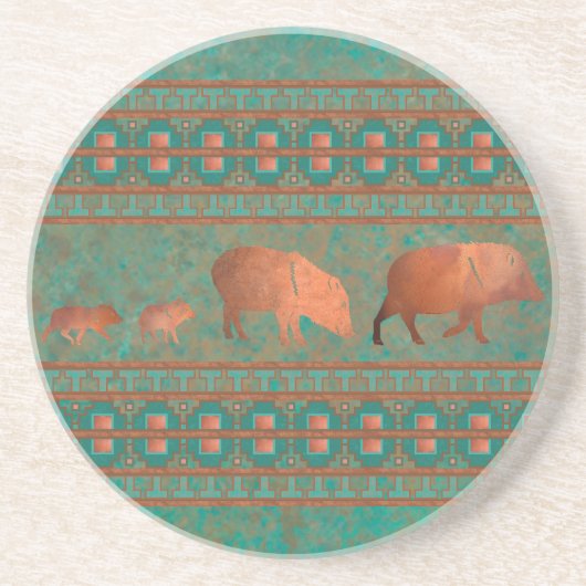 Südwest Fun Javelina Familie Kupfer Aquamarin Getränkeuntersetzer (Vorne)