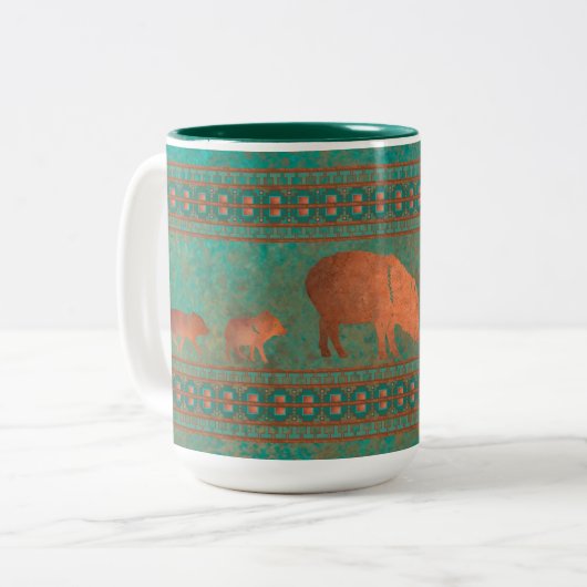 Südwest Fun Javelina Familie Kupfer Aquamarin Zweifarbige Tasse (Vorderseite Links)