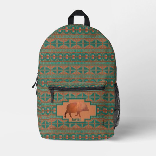 Südwest Fun Javelina Kupfer Aquamarin Personalisie Bedruckter Rucksack (Vorderseite)