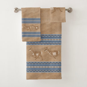 Südwest Gabelböcke Laufend Antelope Blau Border Badhandtuch Set