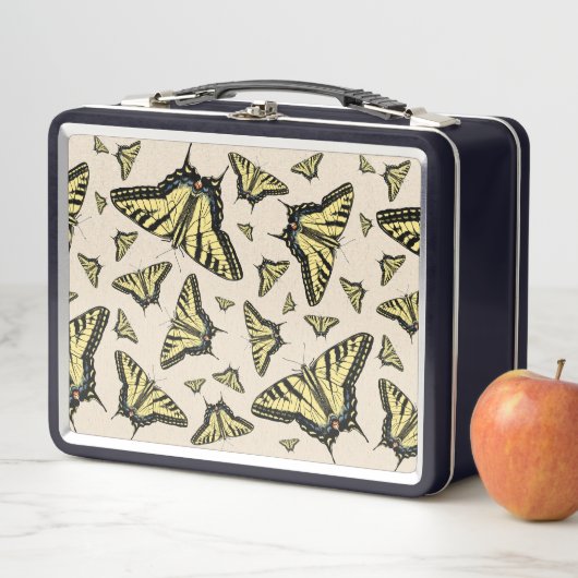 Südwest-Gelbe Frack-Schmetterlinge überall Metall Brotdose (Beispiel)