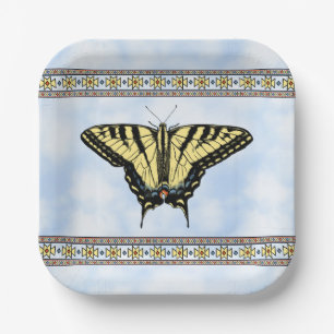 Südwest-Gelbes Frack Butterfly Blue Sky Pappteller