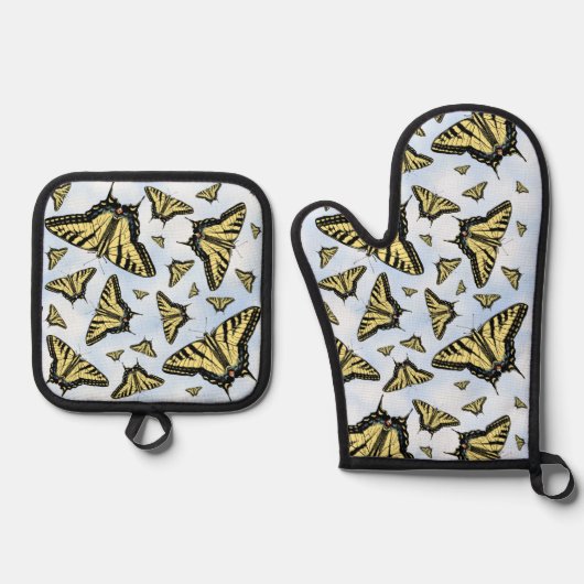 Südwest-Gelbes Frack Schmetterlinge in Sky Ofenhandschuh & Topflappen-Set (Vorderseite)