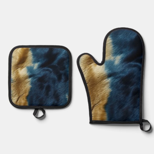 Südwest Gold Blue Cowhide Ofenhandschuh & Topflappen-Set (Vorderseite)