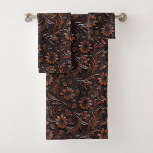 Südwest Imitats Brown Leather Cowhide Blume Badhandtuch Set