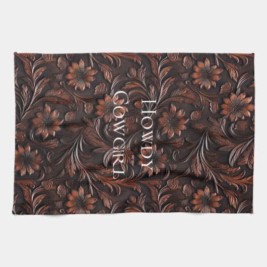 Südwest Imitats Brown Leather Cowhide Blume Geschirrtuch (Horizontal)