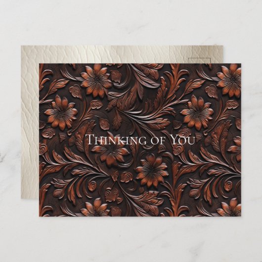 Südwest Imitats Brown Leather Cowhide Blume Postkarte (Vorne/Hinten)