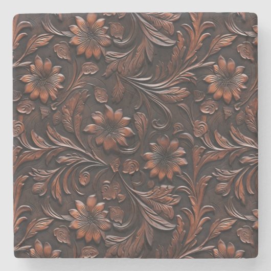 Südwest Imitats Brown Leather Cowhide Blume Steinuntersetzer (Vorderseite)
