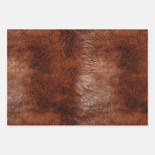 Südwest Imitats Brown Leather Cowhide Floral Geschenkpapier Set (Vorderseite 3)