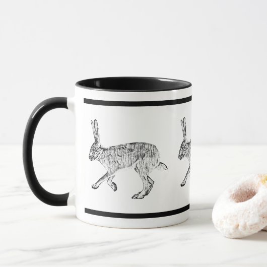 Südwest Jackkaninchen Design Schwarz-Weiß Tasse (Mit Donut)