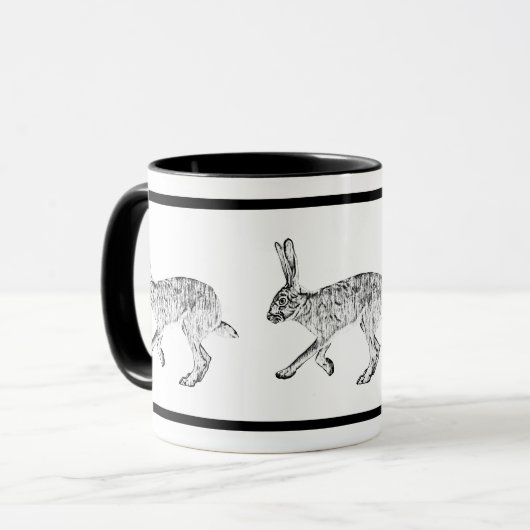 Südwest Jackkaninchen Design Schwarz-Weiß Tasse (Vorderseite Links)