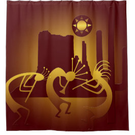 Südwest Kokopelli in Burgund und Gold Duschvorhang