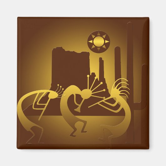 Südwest Kokopelli in Burgund und Gold Magnet (Vorne)