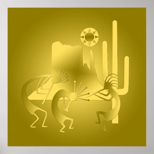 Südwest Kokopelli in Gold Poster (Vorne)
