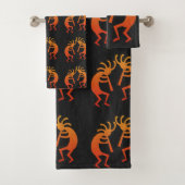 Südwest Kokopelli Muster Orange und Schwarz Badhandtuch Set (Insitu)