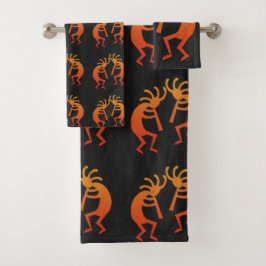 Südwest Kokopelli Muster Orange und Schwarz Badhandtuch Set