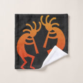 Südwest Kokopelli Muster Orange und Schwarz Badhandtuch Set (Waschlappen)