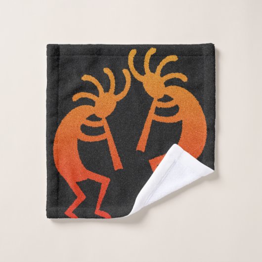 Südwest Kokopelli Muster Orange und Schwarz Badhandtuch Set (Waschlappen)