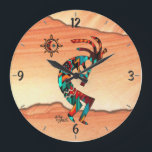 Südwest Kokopelli Runde Wall Uhr<br><div class="desc">Dies ist eine einzigartige "Eine von einer Art" Südwestküste Kokopelli Rundmauer Uhr! Es besitzt ein Kokopelli in Türkis,  Orange und Schwarz Playing the Flute und Tanzen Unter der Sonne in der Wüste! Original Art Design von Künstler Kerry Miller.</div>