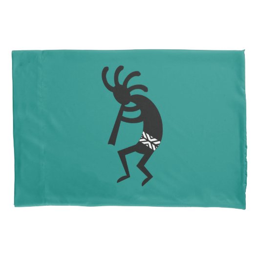 Südwest Kokopelli Schwarz und Aquamarin Kissenbezug (Vorderseite)