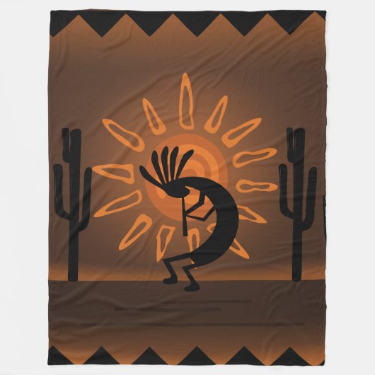Südwest Kokopelli Sun Rustic Brown Blanket Fleecedecke (Vorderseite)