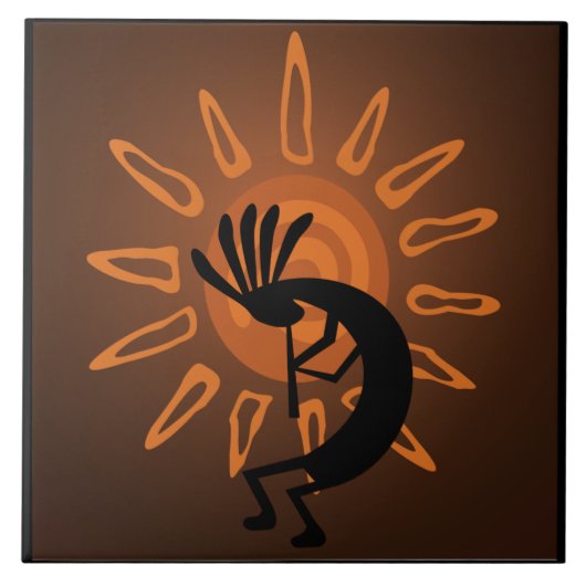 Südwest Kokopelli Sun Rustic Large Tile Fliese (Vorderseite)