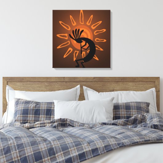 Südwest Kokopelli Sun Rustikal Wrapped Canvas Leinwanddruck (Insitu (Schlafzimmer))