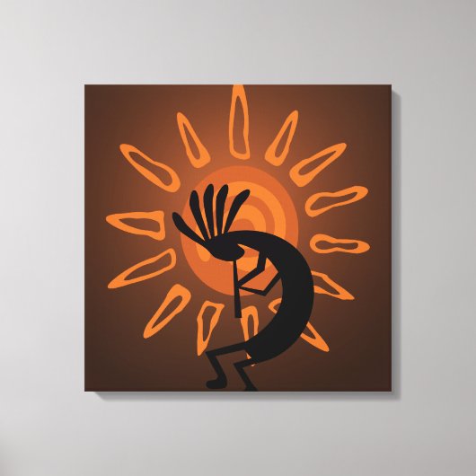 Südwest Kokopelli Sun Rustikal Wrapped Canvas Leinwanddruck (Vorderseite)