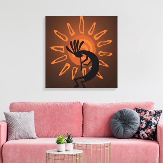 Südwest Kokopelli Sun Rustikal Wrapped Canvas Leinwanddruck (Insitu (Wohnzimmer))