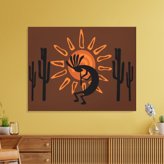 Südwest Kokopelli Sun Rustikal Wrapped Canvas Leinwanddruck (Insitu (Wohnzimmer))