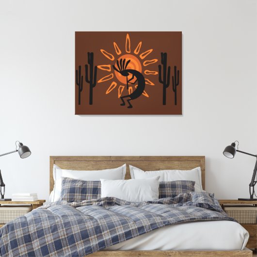 Südwest Kokopelli Sun Rustikal Wrapped Canvas Leinwanddruck (Insitu (Schlafzimmer))