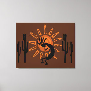 Südwest Kokopelli Sun Rustikal Wrapped Canvas Leinwanddruck