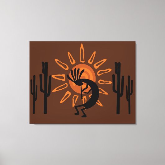 Südwest Kokopelli Sun Rustikal Wrapped Canvas Leinwanddruck (Vorderseite)