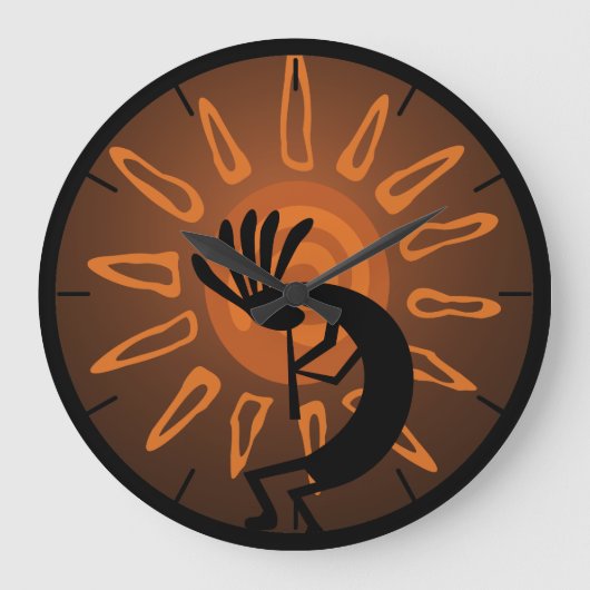 Südwest Kokopelli Sun Rustikale Runduhr Große Wanduhr (Vorderseite)